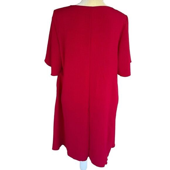 SHEIN CURVE VCAY Plus 1XL Square Neck Plicated Detail Dress Red Brand New - Picture 9 of 16